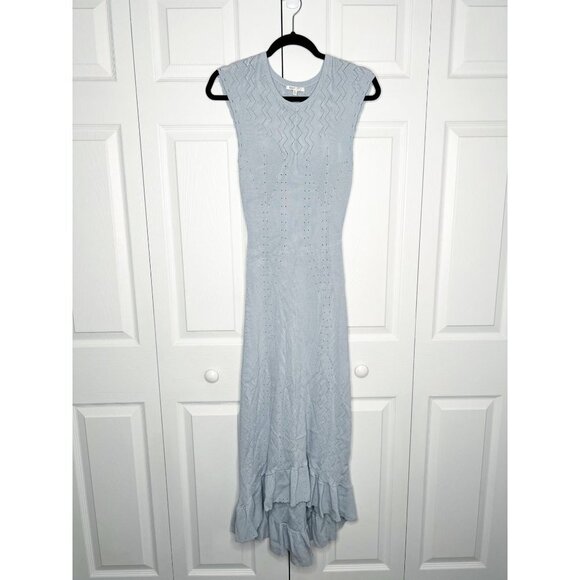Ronny Kobo Florence Baby Blue Knit High-Low Ruffle Dress Women's Size Large L - Picture 4 of 9